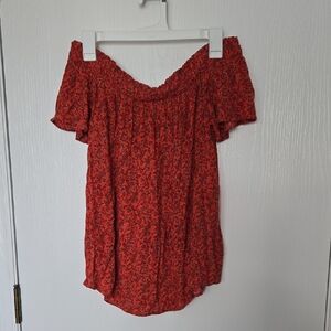 OLD NAVY | Red Floral Off-Shoulder Blouse